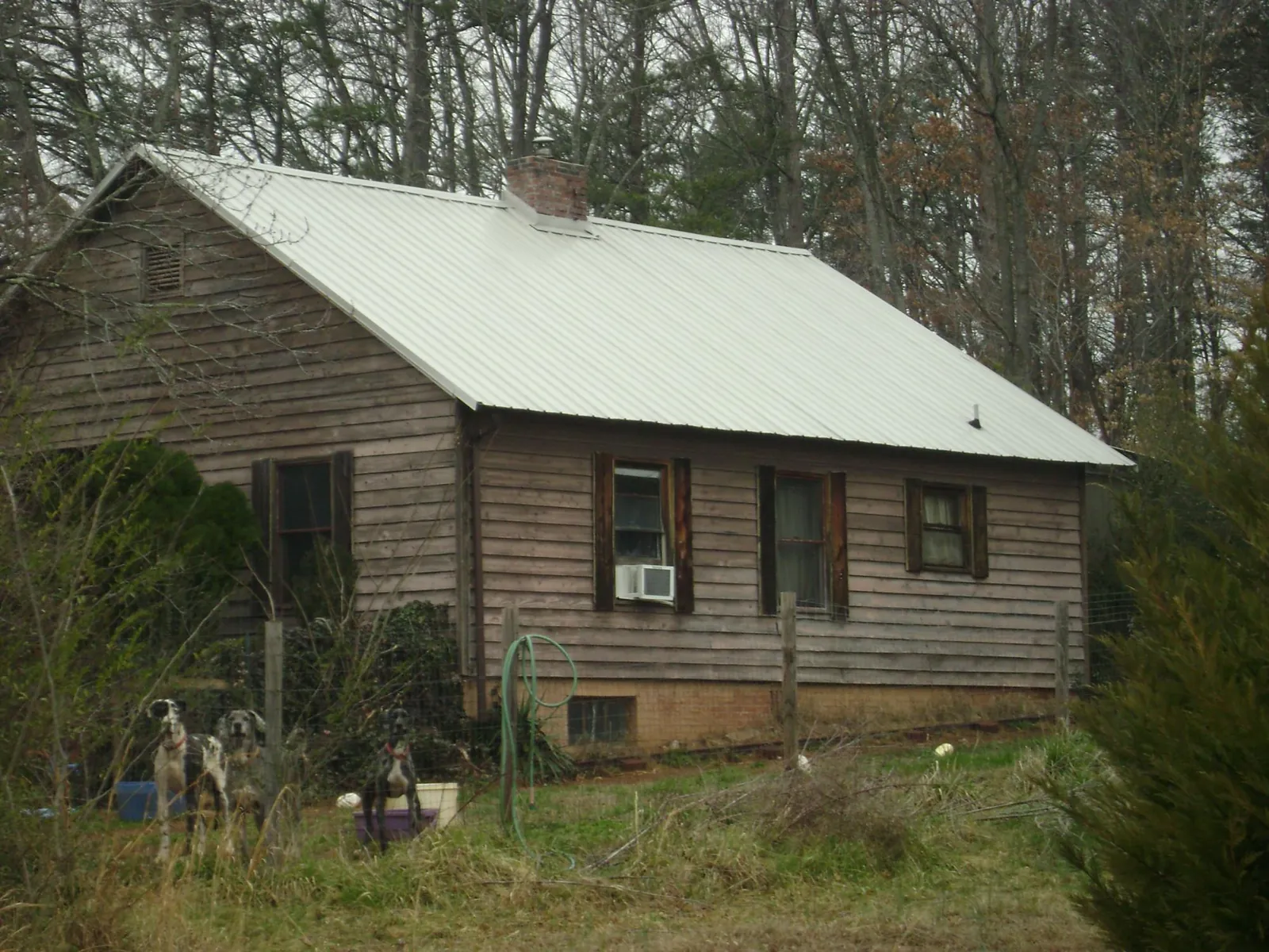 White metal roof on an old wood sided farmhouse, from a Asphalt Shingle Roof Repair job in New Waverly